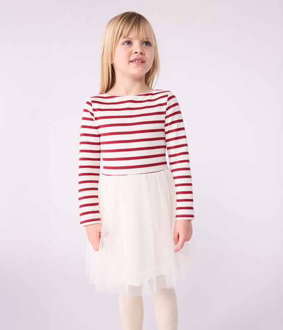 Langärmeliges Kinderkleid aus Baumwolle und Tüll rot MILK/ AMARANTE