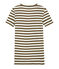 Gestreiftes Damen-T-Shirt mit V-Ausschnitt aus Original-Rippstrick braun SHITAKE/weiss MARSHMALLOW