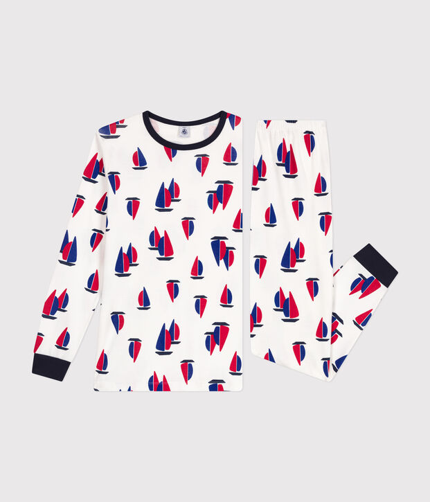 Kinder-Pyjama aus Baumwolle mit Schiffmotiv f&uuml;r Jungen weiss/vielfarbig