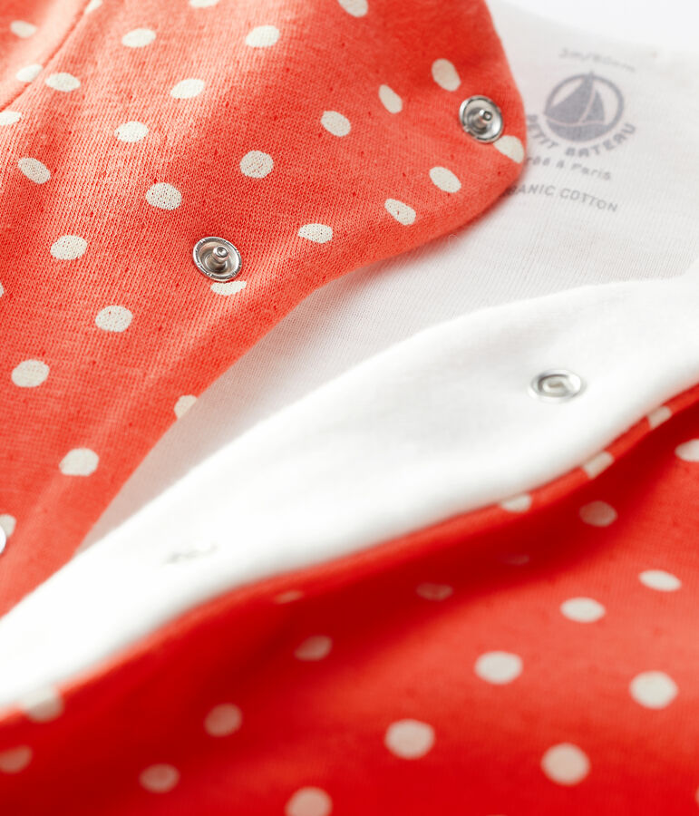 Langer Baby-Overall aus Bio-Baumwolle mit Punktmuster orange/weiss