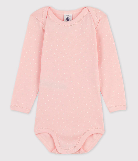 Langärmliger Baby-Body für Mädchen rosa MINOIS/weiss MARSHMALLOW
