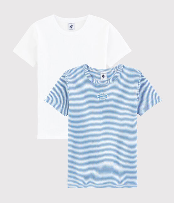 Set mit 2 kurzärmeligen T-Shirts aus Bio-Baumwolle mit blauem Ringelmuster für kleine Jungen variante 1