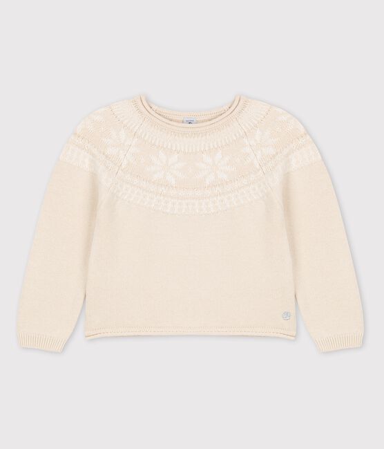 Kinderpullover aus Wolle und Baumwolle für Mädchen beige JERRYCAN MOULINE/ MARSHMALLOW