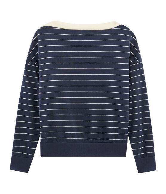 Langärmliger Sweater für Damen blau SMOKING/beige COQUILLE