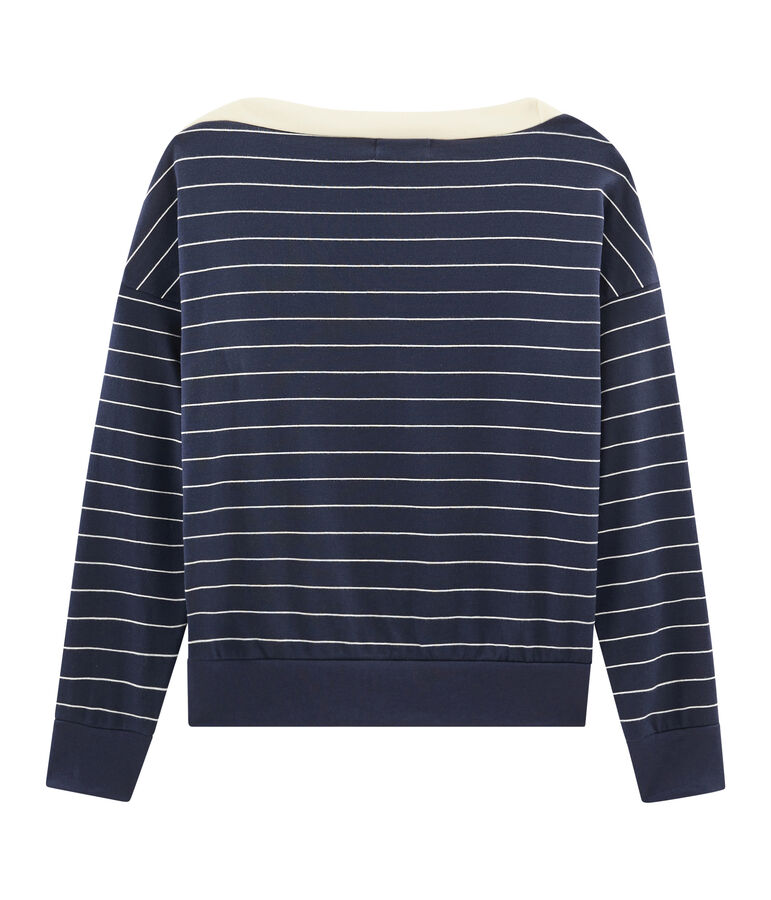 Lang&auml;rmliger Sweater f&uuml;r Damen blau/weiss