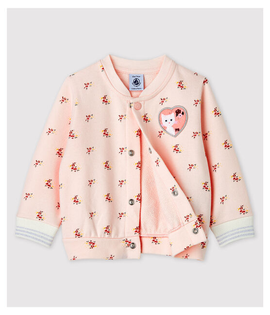 Baby-Teddy-Blouson aus bedrucktem Molton für Mädchen rosa FLEUR/weiss MULTICO