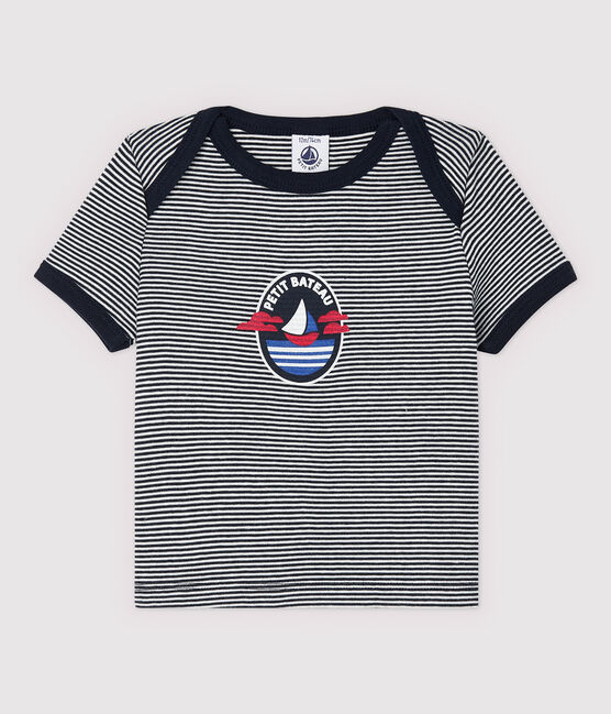 Kurzärmeliges Baby-T-Shirt aus Baumwolle für Jungen blau SMOKING/weiss MARSHMALLOW