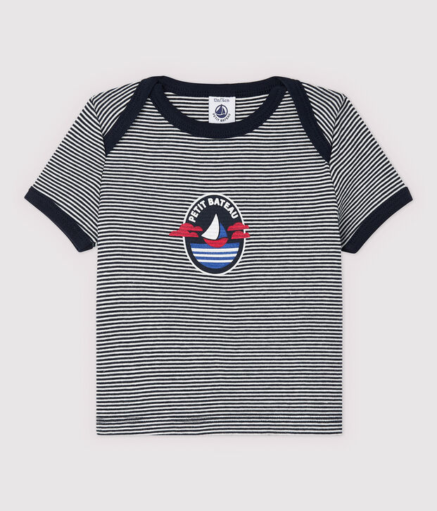 Kurz&auml;rmeliges Baby-T-Shirt aus Baumwolle f&uuml;r Jungen blau/weiss