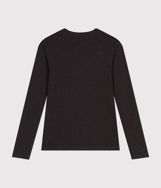 Langärmeliges Damen-T-Shirt "L'Iconique" mit Mäusezähnchenkante aus einfarbigem Rippstrick grau CITY CHINE