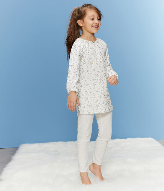 Nachthemd aus Samt mit Leggings für Mädchen weiss MARSHMALLOW/weiss MULTICO