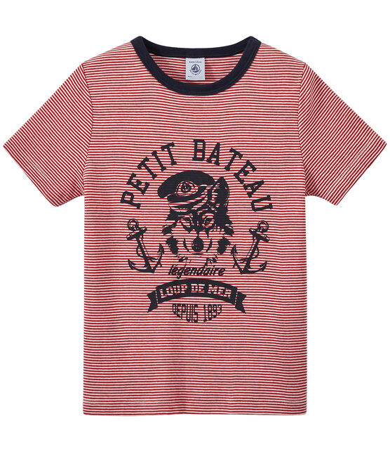 Jungen-T-Shirt mit Milleraies-Ringelmuster rot TERKUIT/weiss MARSHMALLOW