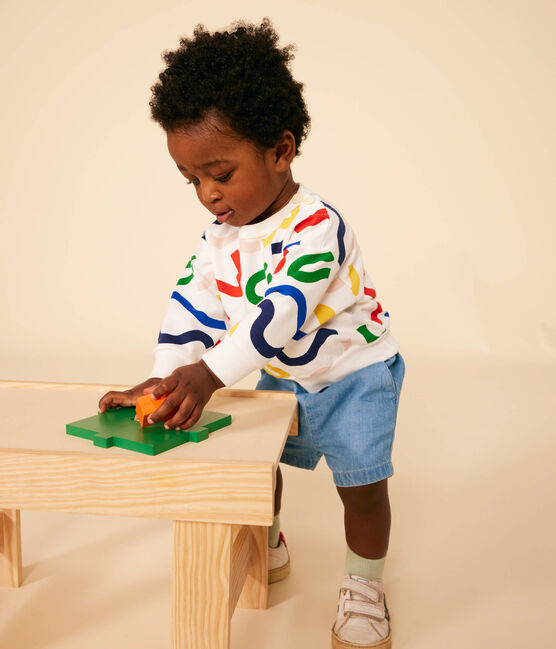 Baby-Sweatshirt aus leichtem Molton weiss MARSHMALLOW/weiss MULTICO