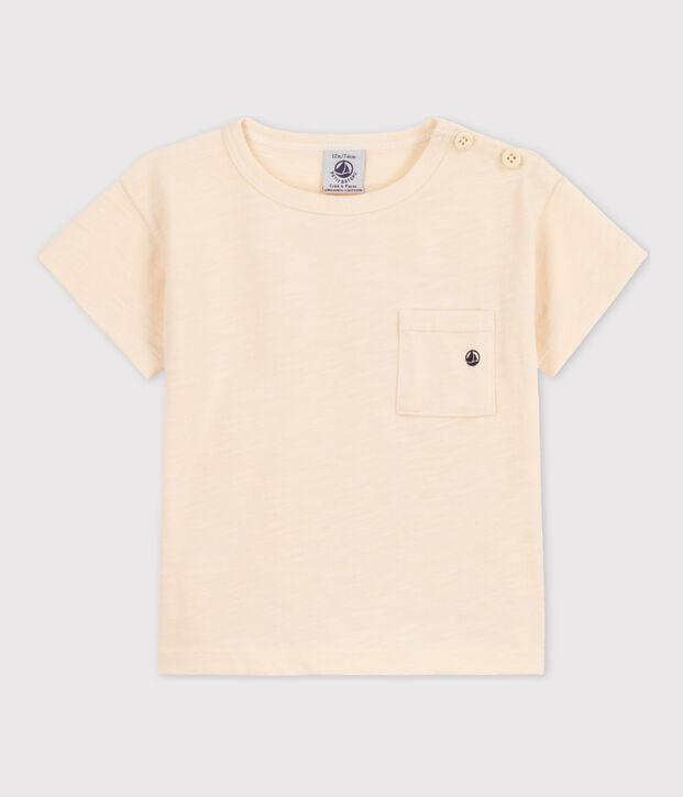 Kurz&auml;rmeliges Baby-T-Shirt aus geflammtem Jersey. naturfarben