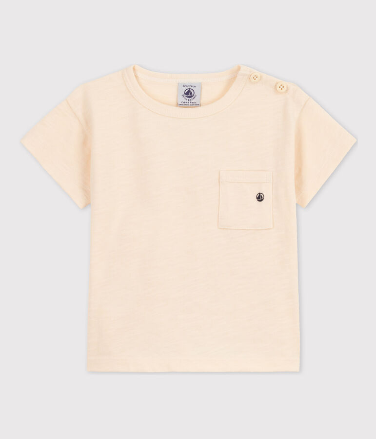 Kurz&auml;rmeliges Baby-T-Shirt aus geflammtem Jersey. naturfarben