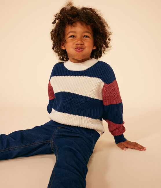 Gestreifter Kinderpullover aus Baumwolle weiss AVALANCHE/ MULTICO
