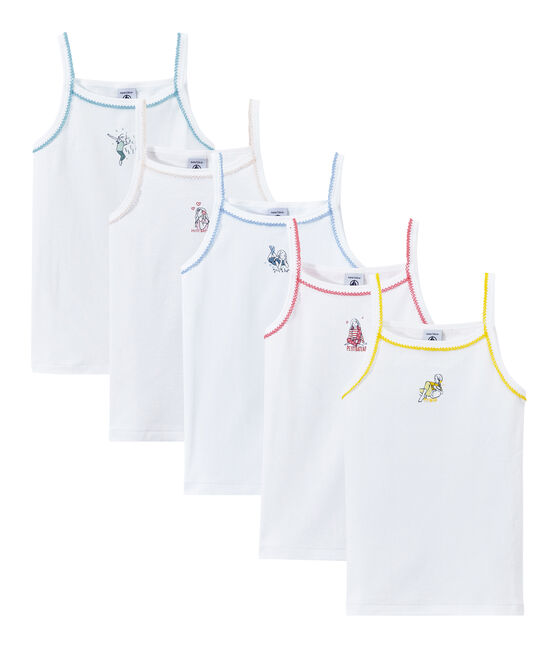 Mädchen-Spaghettiträgertops mit Motiv im 5er-Set weiss LOT