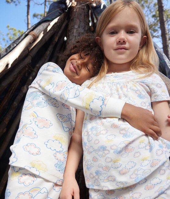 Kurzer Kinderpyjama aus Baumwolle mit Regenbogen-Printmotiv weiss MARSHMALLOW/weiss MULTICO