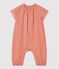 Einfarbiger langer Baby-Overall aus Bio-Baumwollgaze rosa PAPAYE