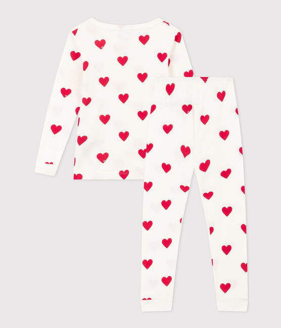 Anliegend geschnittener Herz-Pyjama aus Baumwolle für kleine Mädchen weiss MARSHMALLOW/rot TERKUIT