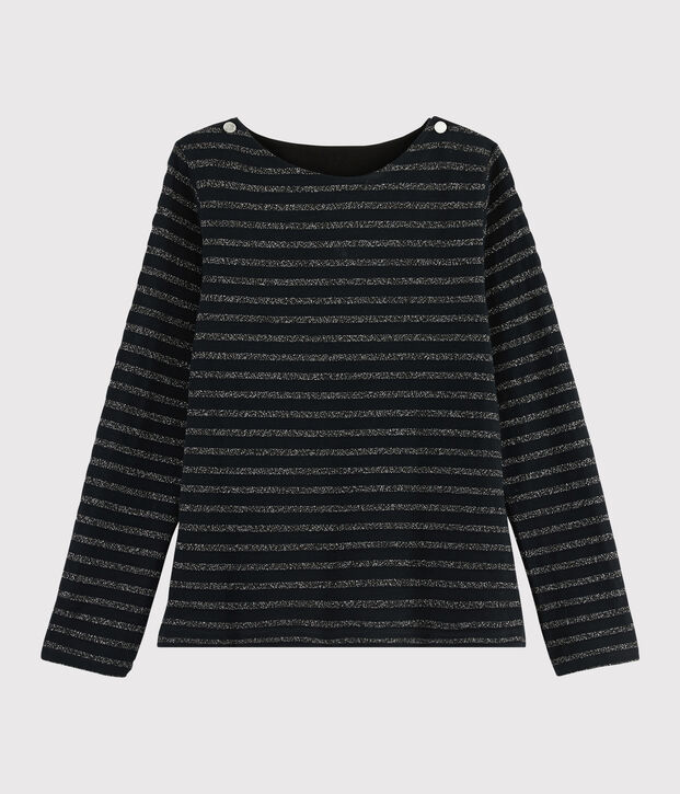 Gl&auml;nzendes Streifenshirt f&uuml;r Damen schwarz/NOIR ARGENT BRILLANT