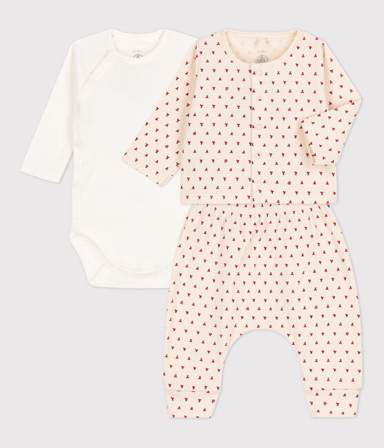 Dreiteiliges Baby-Set aus Doppeljersey mit Printgrafik weiss MARSHMALLOW/weiss MULTICO
