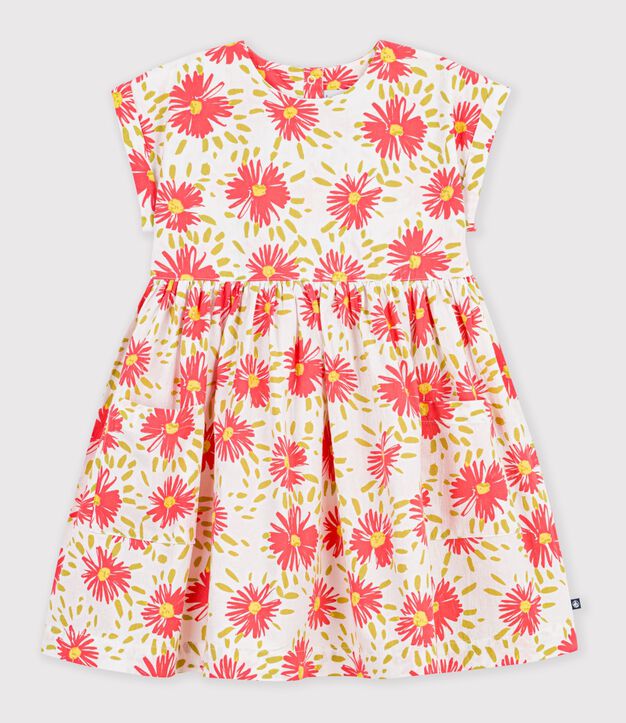 Kurz&auml;rmeliges Kinder-Kleid aus Baumwolle mit Blumenmuster weiss/vielfarbig