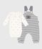 Baby-Set Latzhose mit Marinestreifen und gemusterter Body weiss MARSHMALLOW/blau SMOKING
