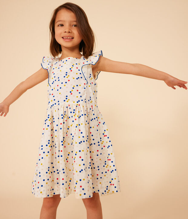 &Auml;rmelloses Kinder-kleid aus Popeline mit Punkten weiss/vielfarbig