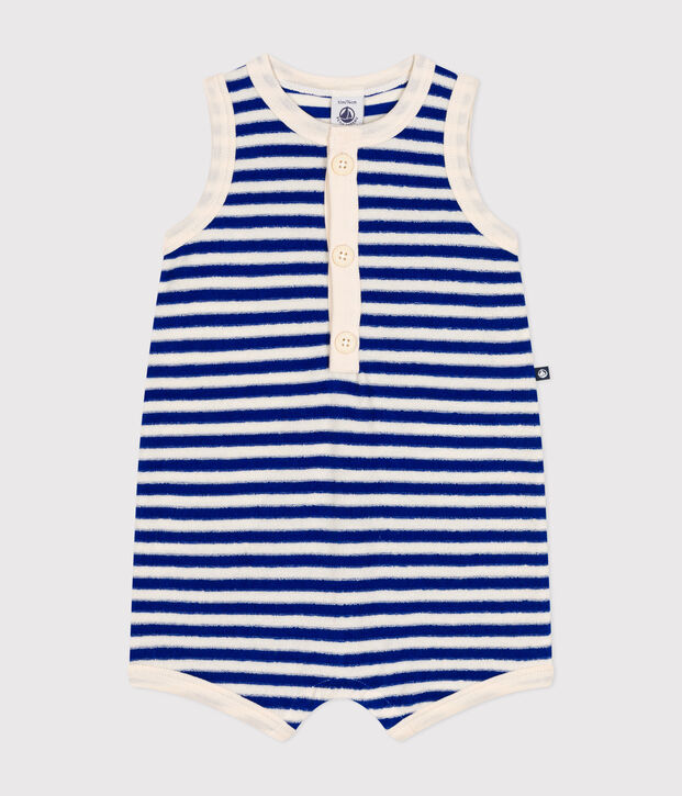 Baby-Kurzoverall aus Frottee blau/naturfarben