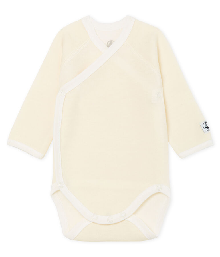 Lang&auml;rmliger Baby-Body aus Wolle und Baumwolle weiss MARSHMALLOW