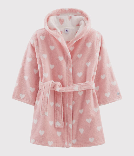 Frottee-Bademantel mit Herzchen-Muster für Mädchen rosa CHARME/weiss MARSHMALLOW
