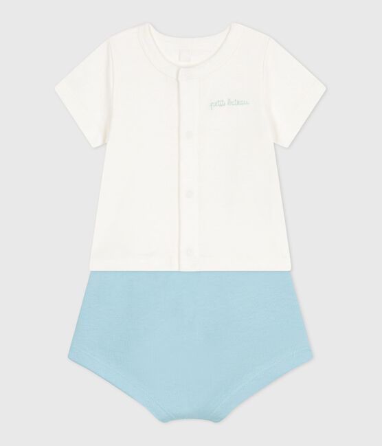 2-teiliges Newborn-Set aus Baumwolle mit einfarbigem Unterteil blau MARSHMALLOW/ AQUATIC
