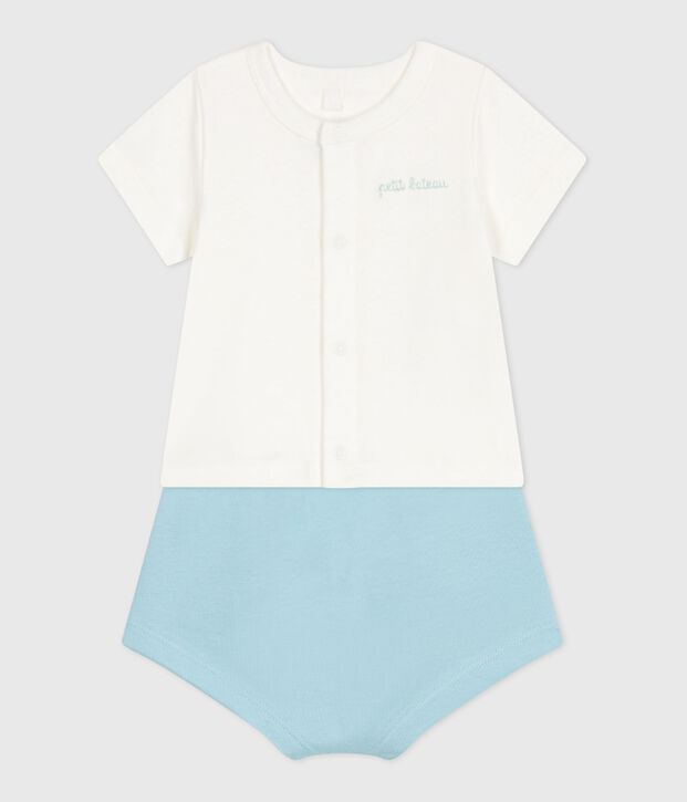 2-teiliges Newborn-Set aus Baumwolle mit einfarbigem Unterteil blau/blau