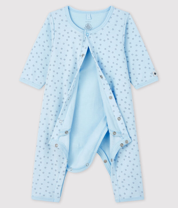 Baby-Bodyjama aus Bio-Baumwolle mit Sternen-Motiv f&uuml;r Jungen, ohne F&uuml;&szlig;e blau/grau