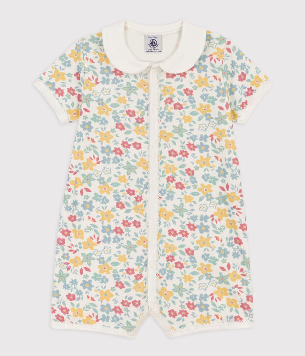 Gebl&uuml;mter Baby-Kurzoverall aus Baumwolle weiss/vielfarbig