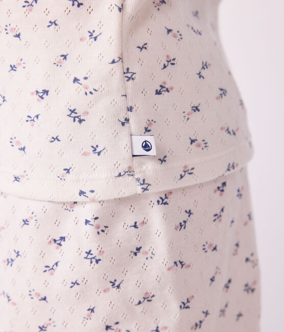 Kurzer Kinder-Pyjama aus Baumwolle mit Lochstickerei im Blumenmuster weiss MARSHMALLOW/weiss MULTICO