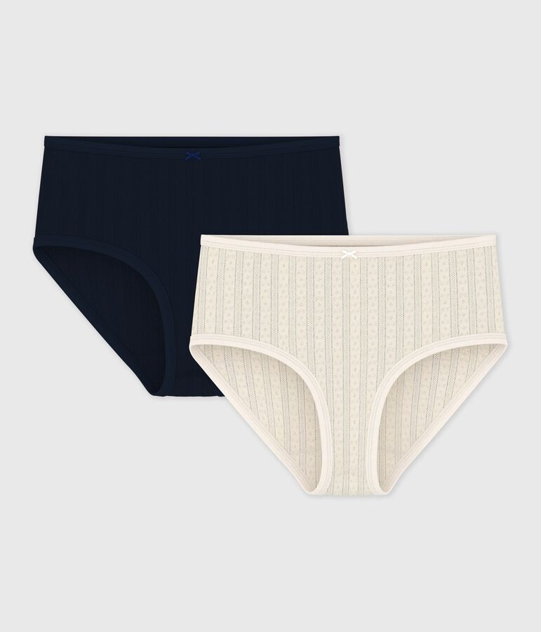 Set Damen-Taillenslips High-Waist aus Baumwolle mit Lochstickerei vielfarbig