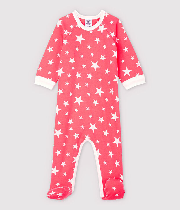 Baby-Strampler aus Baumwolle mit Rei&szlig;verschluss und Sternenmotiv. orange/weiss