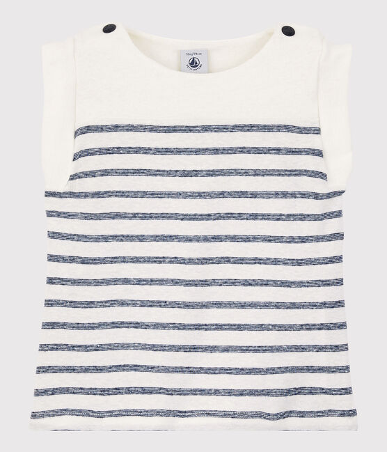 Baby-T-Shirt aus Baumwolle/Leinen für Jungen weiss MARSHMALLOW/blau MEDIEVAL