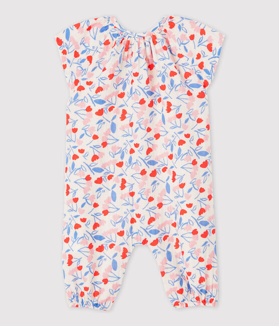 Langer Baby-Overall aus Bio-Baumwoll-Windelstoff mit floralem Muster für Mädchen rosa FLEUR/weiss MULTICO