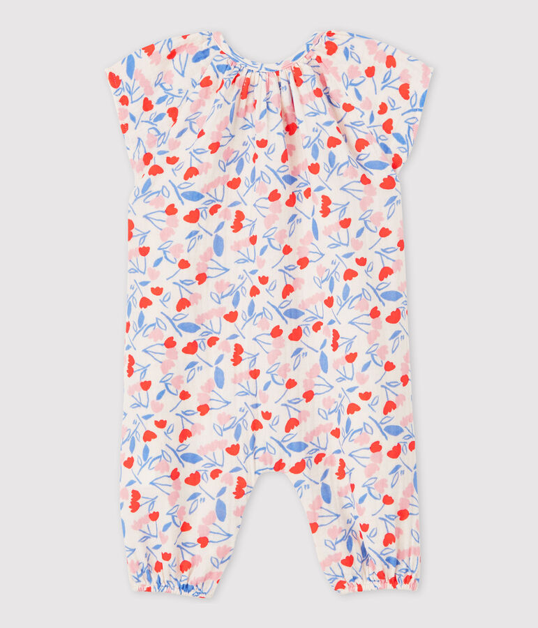 Langer Baby-Overall aus Bio-Baumwoll-Windelstoff mit floralem Muster f&uuml;r M&auml;dchen rosa/vielfarbig