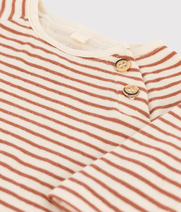 Gestreiftes Baby-T-Shirt aus Baumwoll-Doppeljersey naturfarben/braun/naturfarben