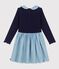 Lang&auml;rmeliges Kinder-Kleid aus zwei Stoffen blau SOIR