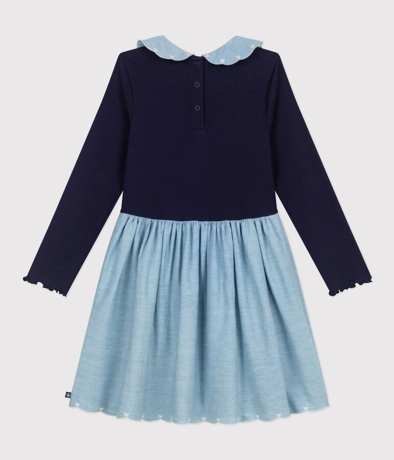 Lang&auml;rmeliges Kinder-Kleid aus zwei Stoffen blau SOIR