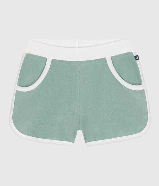 Kinder-Shorts aus einfarbigem Baumwoll-Frottee grün PAUL