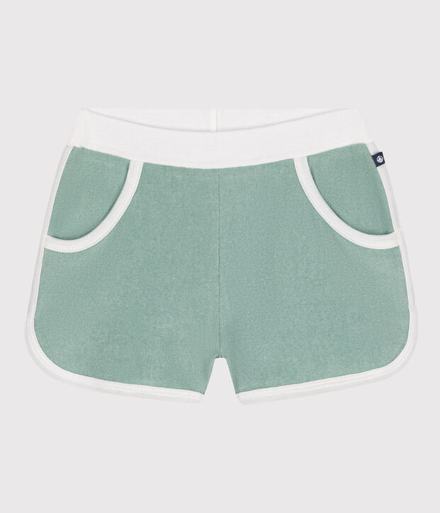 Kinder-Shorts aus einfarbigem Baumwoll-Frottee gr&uuml;n