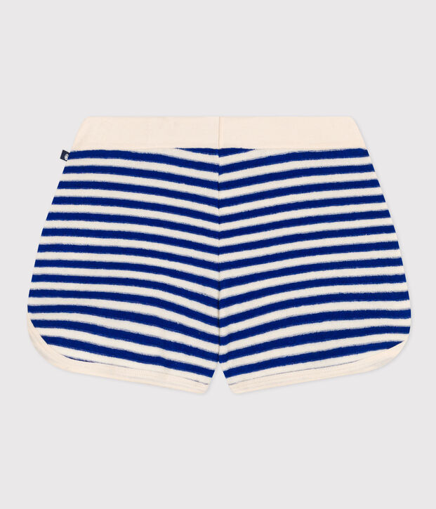 Kinder-Shorts aus Frottee mit Streifen f&uuml;r M&auml;dchen blau/naturfarben