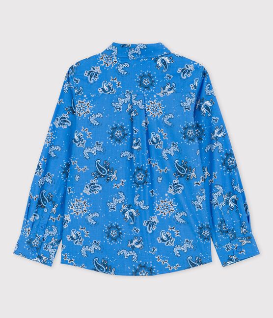 Gemustertes Hemd aus Popeline für Jungen blau BRASIER/weiss MULTICO