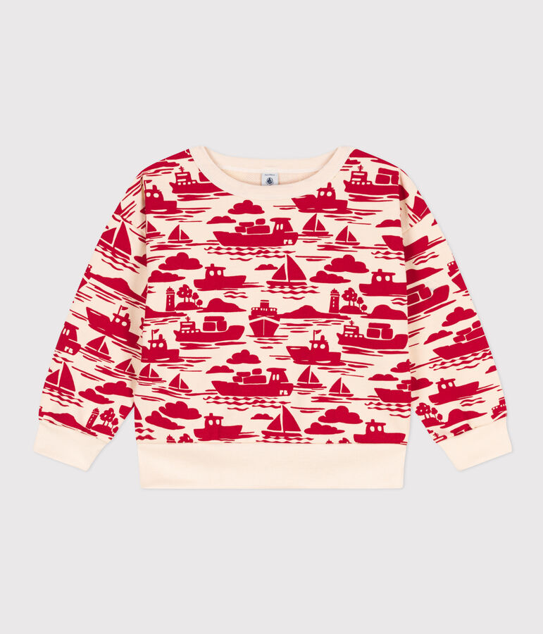 Bedrucktes Kinder-Sweatshirt aus Molton f&uuml;r Jungen naturfarben/rot
