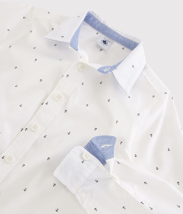 Lang&auml;rmeliges Kinder-Hemd aus Popeline f&uuml;r Jungen weiss/blau